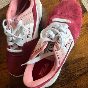 Red and Pink Suede Fila Shoes - Unworn, No Box